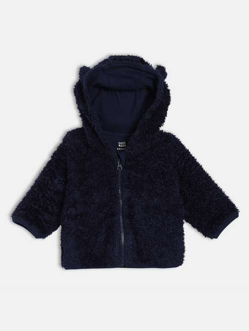 boys solid long sleeve hooded faux fur jacket
