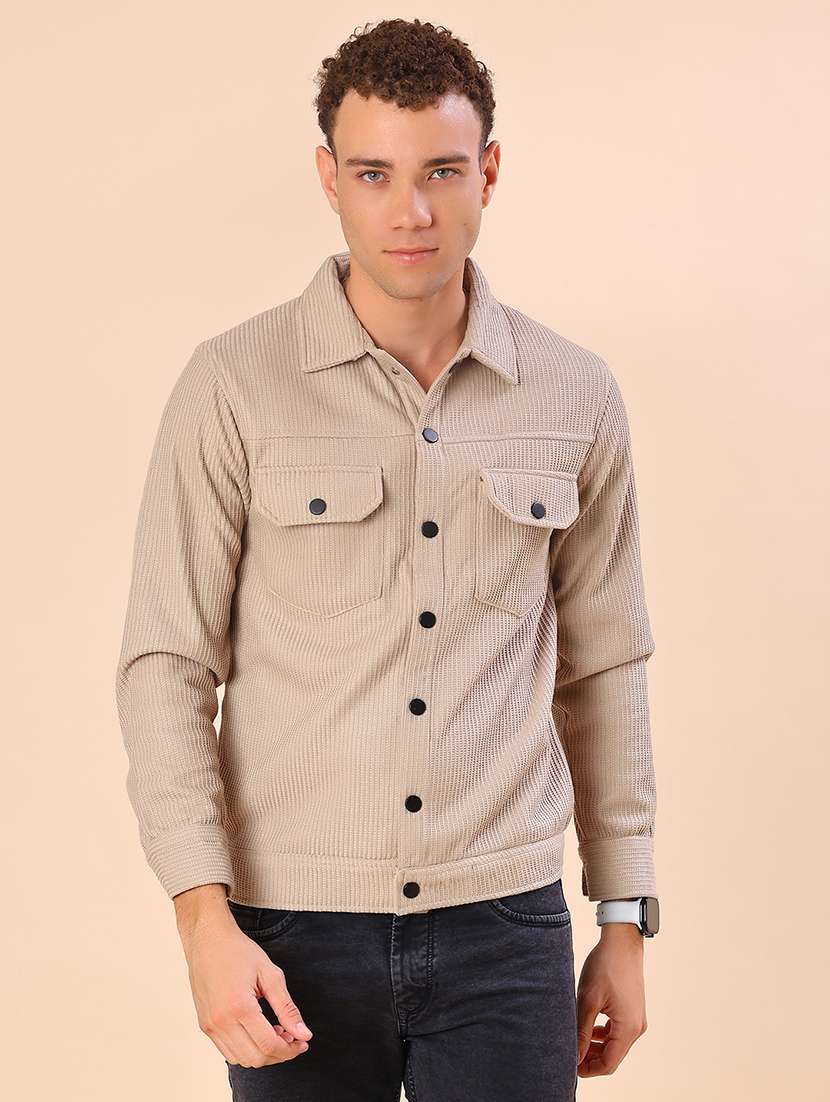 men solid long sleeve regular fit shacket - 22108040 -  Standard Image - 1