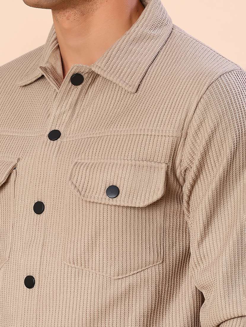 men solid long sleeve regular fit shacket - 22108040 -  Standard Image - 4