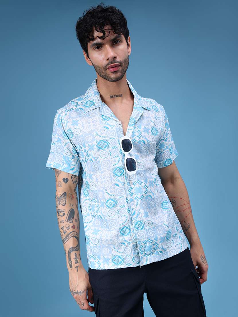 men printed short sleeve regular fit shirt