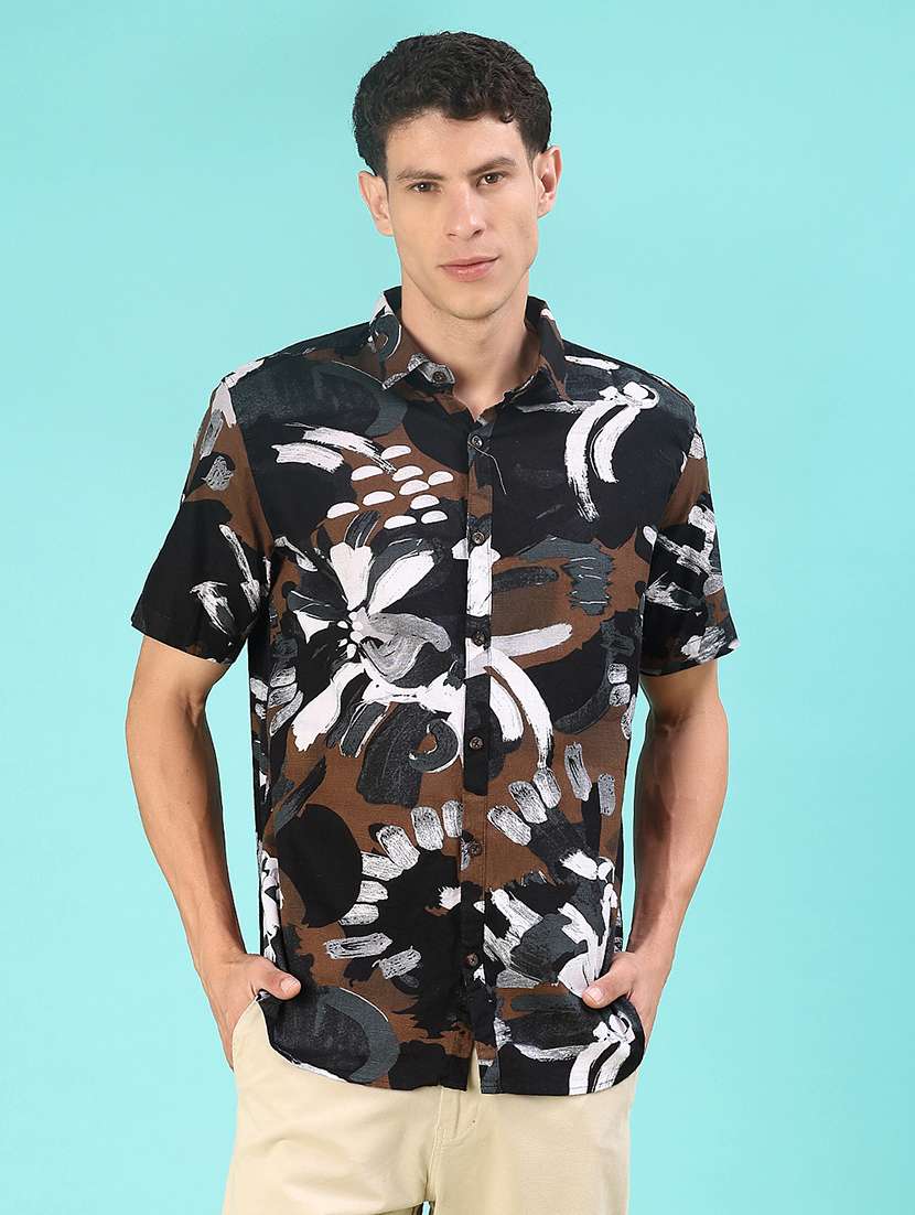 men printed short sleeve loose fit casual shirt - 22108053 -  Standard Image - 1