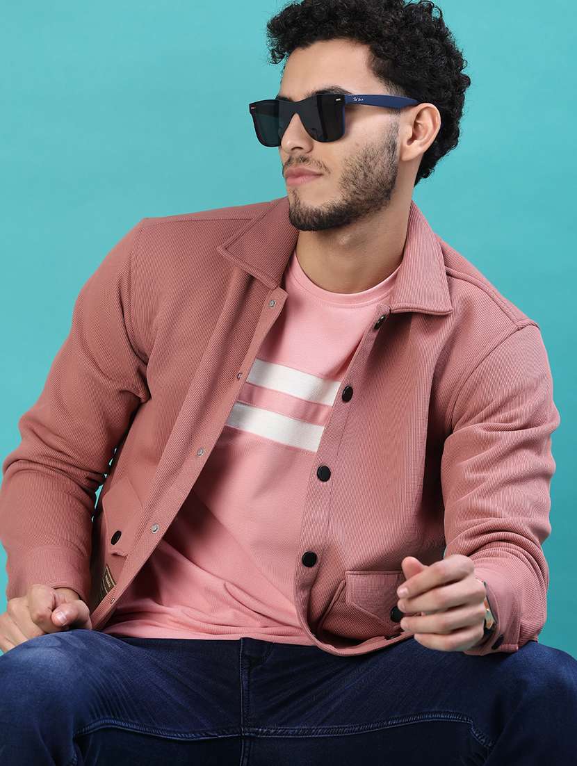 men solid long sleeve regular fit shacket