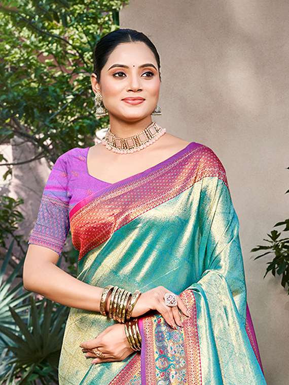 women self design kanjivaram saree with blouse - 22108078 -  Standard Image - 1