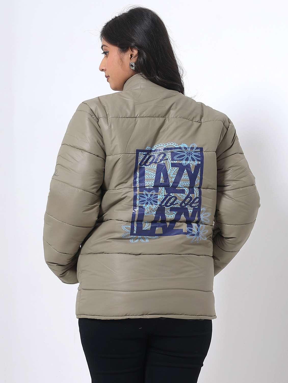 women printed long sleeve quilted jacket