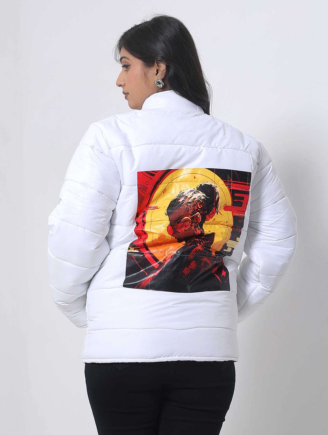 women printed long sleeve quilted jacket