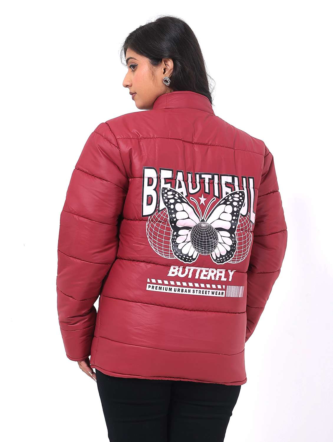 women printed long sleeve quilted jacket