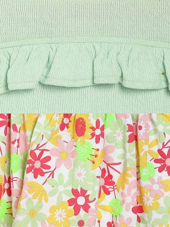 girls floral printed round neck playsuit with skirt