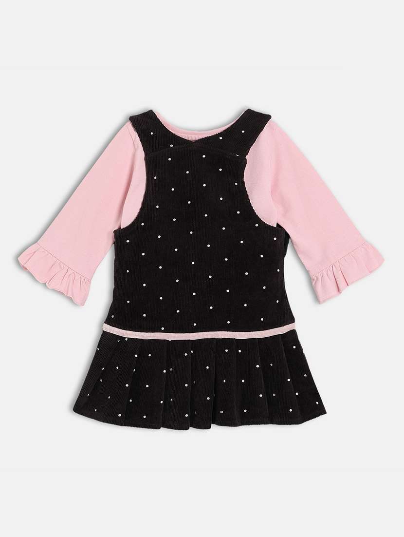 girls polka dot round neck dungaree dress - 22108224 -  Standard Image - 1