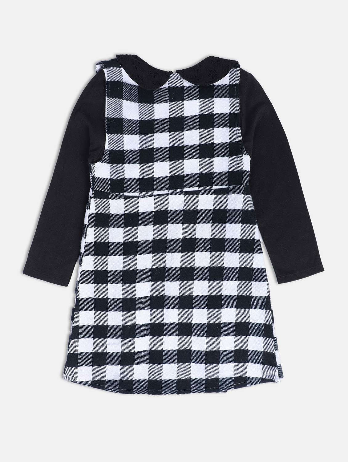 girls checkered round neck dungaree dress - 22108235 -  Standard Image - 1