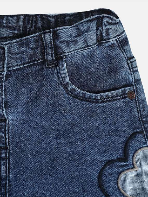 girls solid mid rise denim shorts - 22108397 -  Standard Image - 4