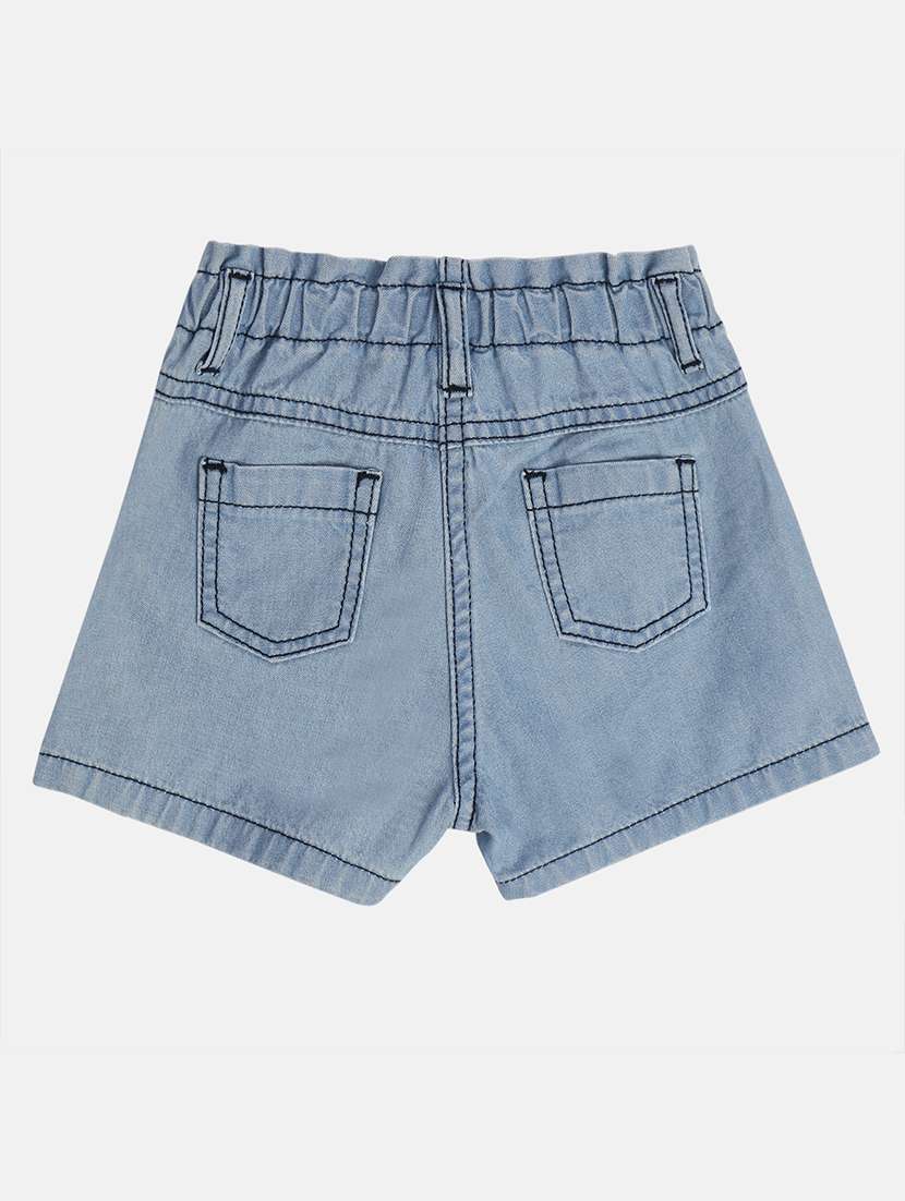 girls solid mid rise denim shorts - 22108402 -  Standard Image - 1