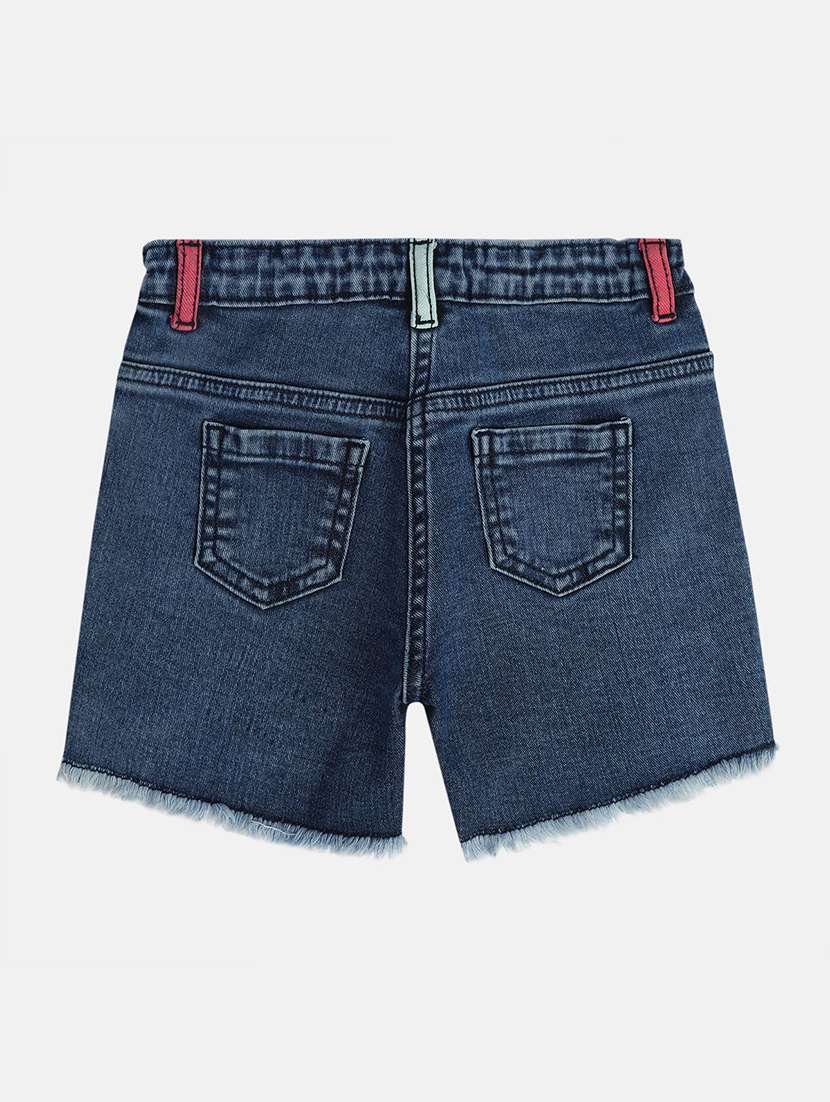 girls solid mid rise denim shorts - 22108404 -  Standard Image - 1