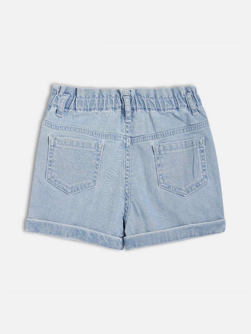 girls solid mid rise denim shorts - 22108429 -  Standard Image - 1