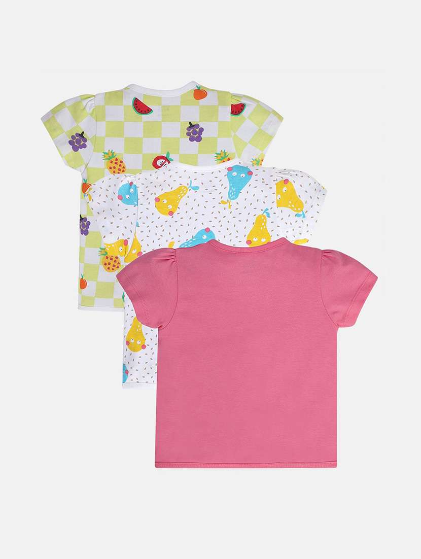 girls pack of 3 printed round neck top - 22108454 -  Standard Image - 1