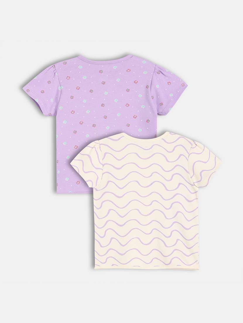 girls pack of 2 printed round neck top - 22108475 -  Standard Image - 1