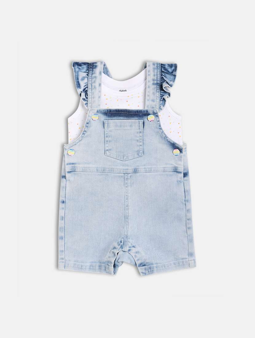 girls solid round neck dungaree set - 22108575 -  Standard Image - 4