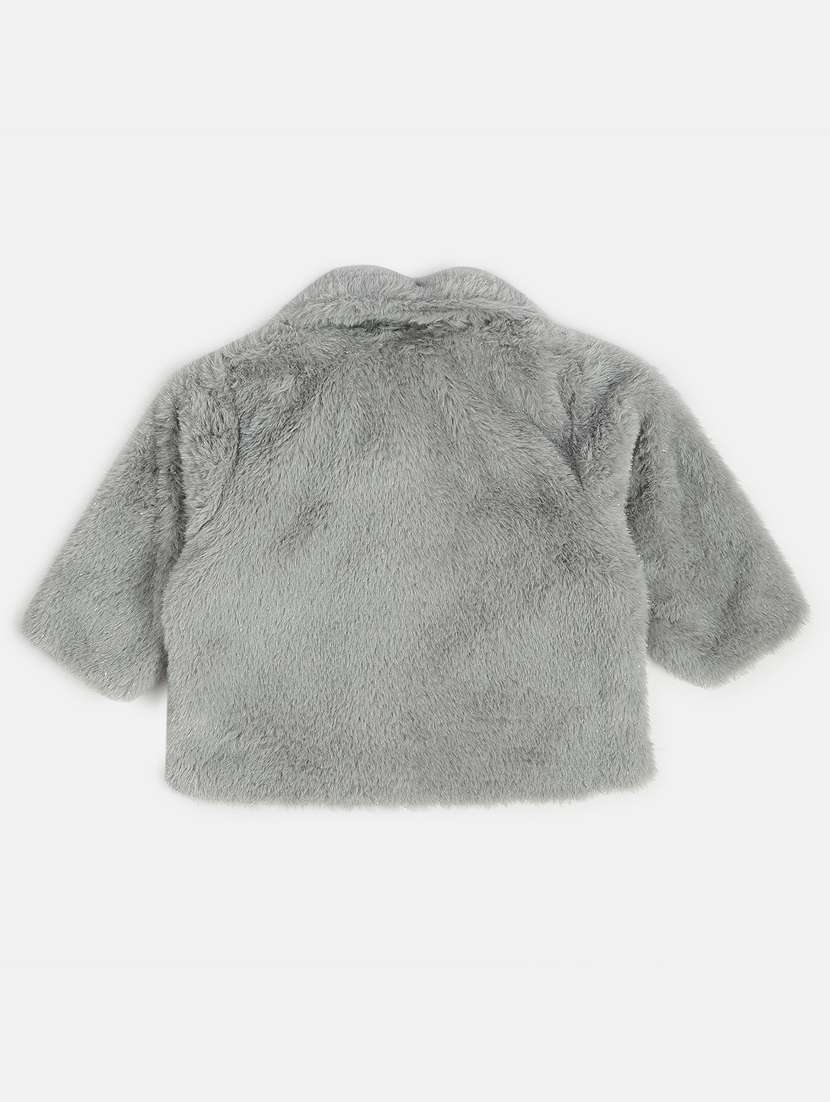 girls solid long sleeve faux fur regular jacket - 22108587 -  Standard Image - 1