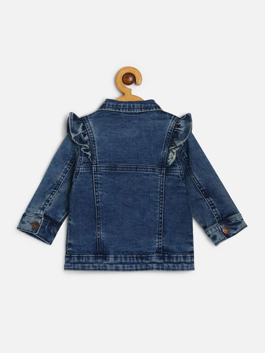 girls solid long sleeve ruffle detailed denim jacket - 22108590 -  Standard Image - 1