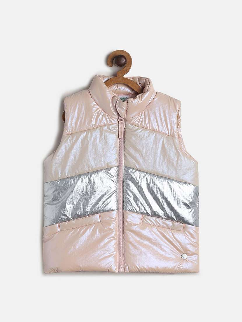 girls color block sleeveless quilted jackets 
