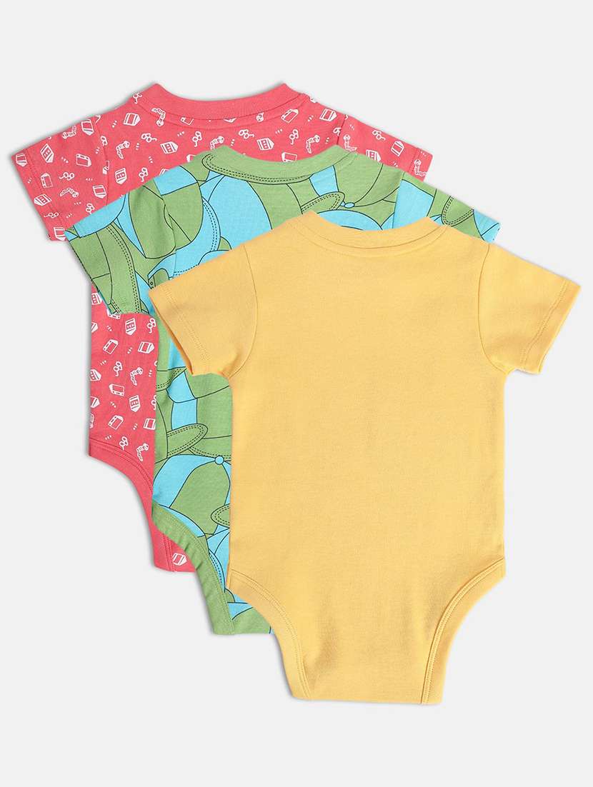 kids pack of 3 printed round neck onesies - 22108723 -  Standard Image - 1