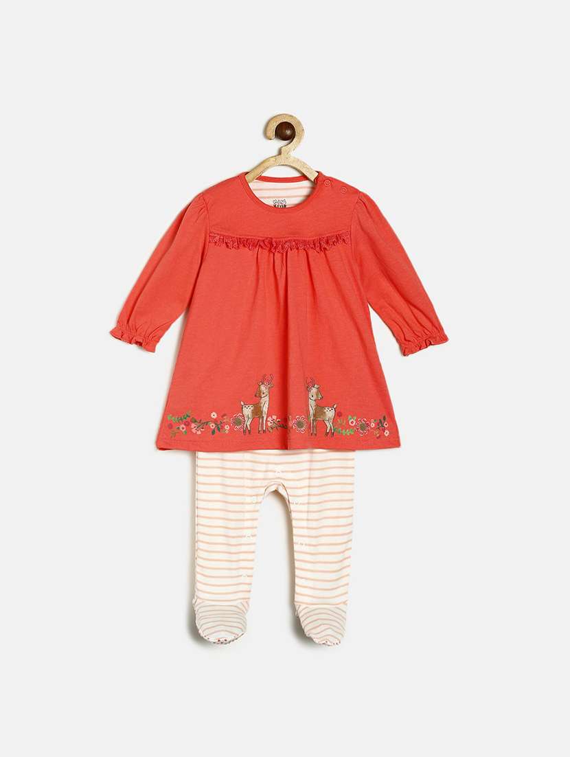 girls solid long sleeve top and trouser set