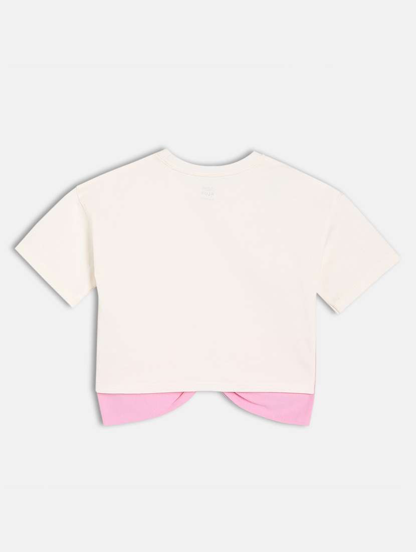 girls printed round neck crop tee - 22109284 -  Standard Image - 1