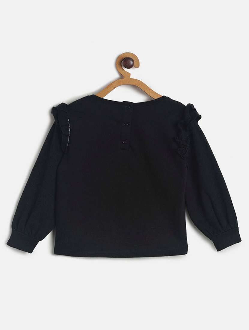 girls black printed puff sleeve top - 22109298 -  Standard Image - 1