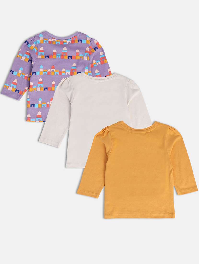 girls pack of 3 printed round neck tee - 22109359 -  Standard Image - 1