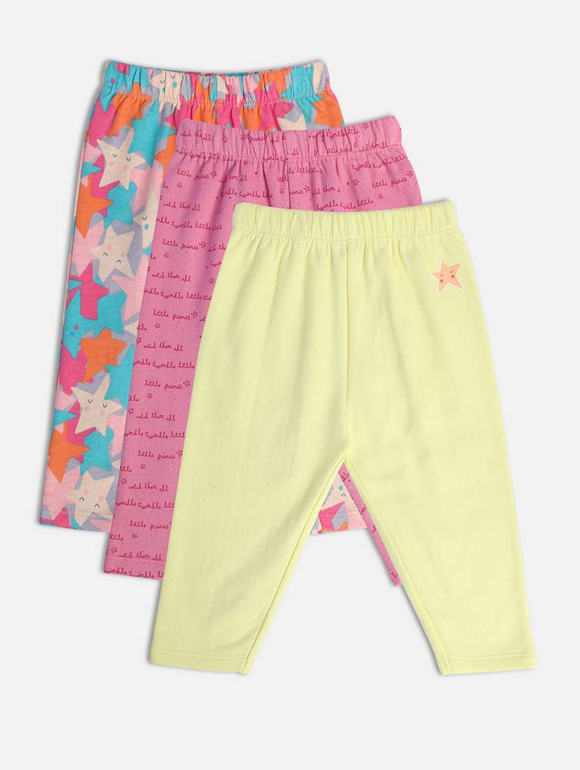 girls pack of 3 printed mid rise pyjama