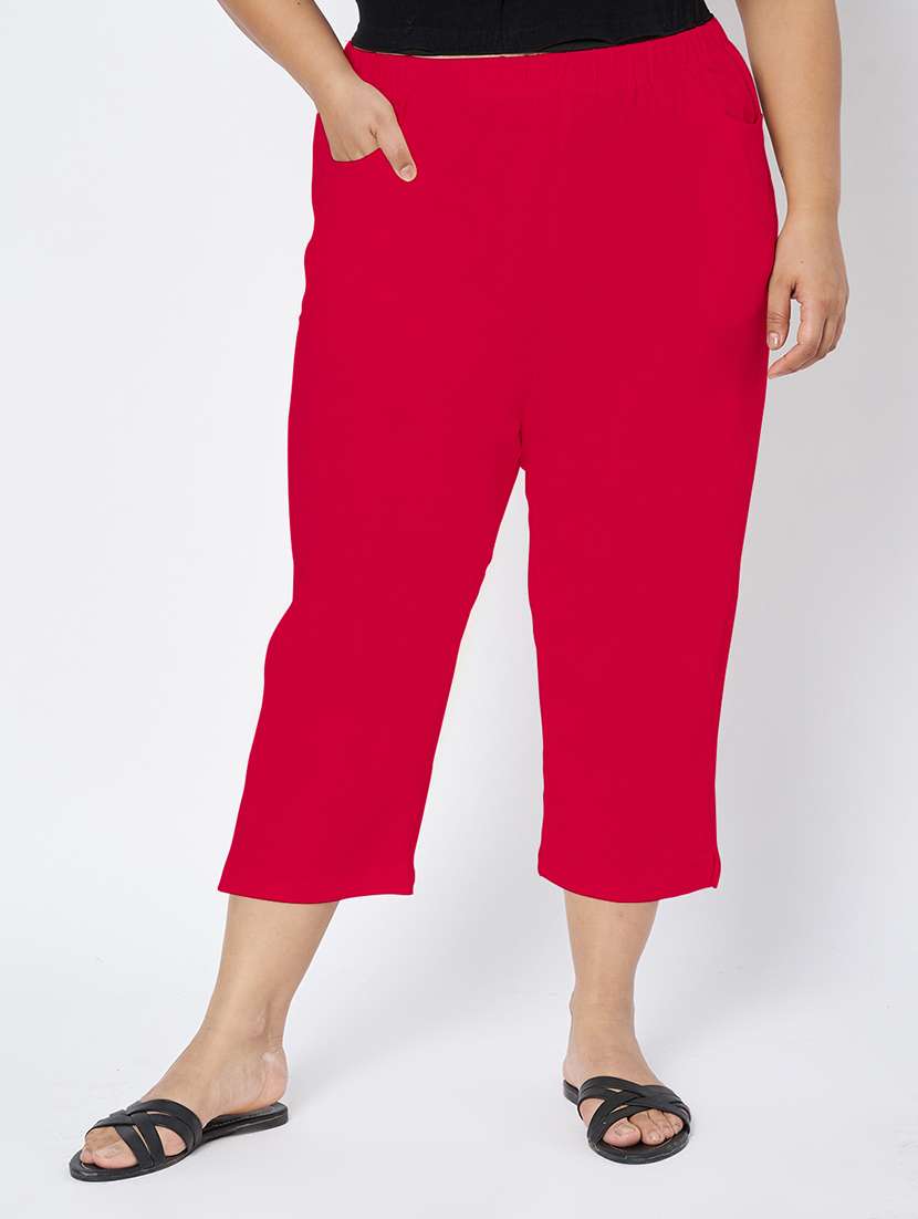 women plus size solid mid rise capri