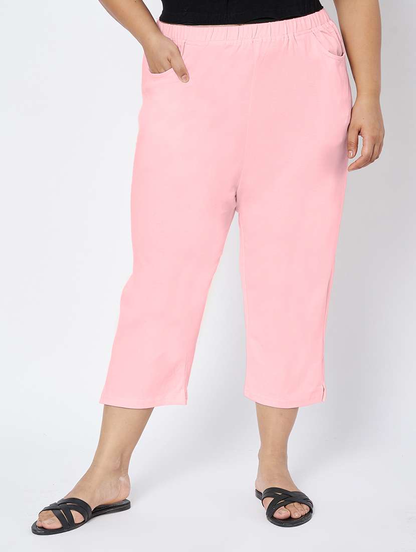 women plus size solid mid rise capri