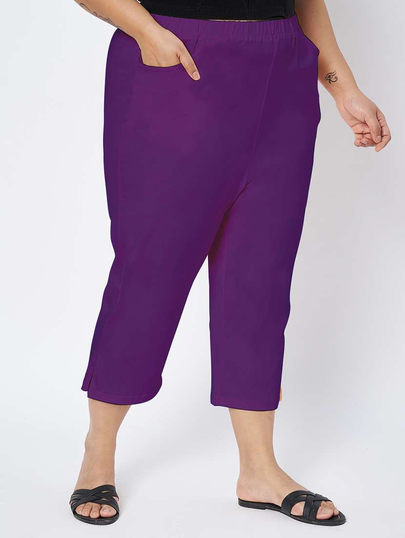 women plus size solid mid rise capri - 22109464 -  Standard Image - 1