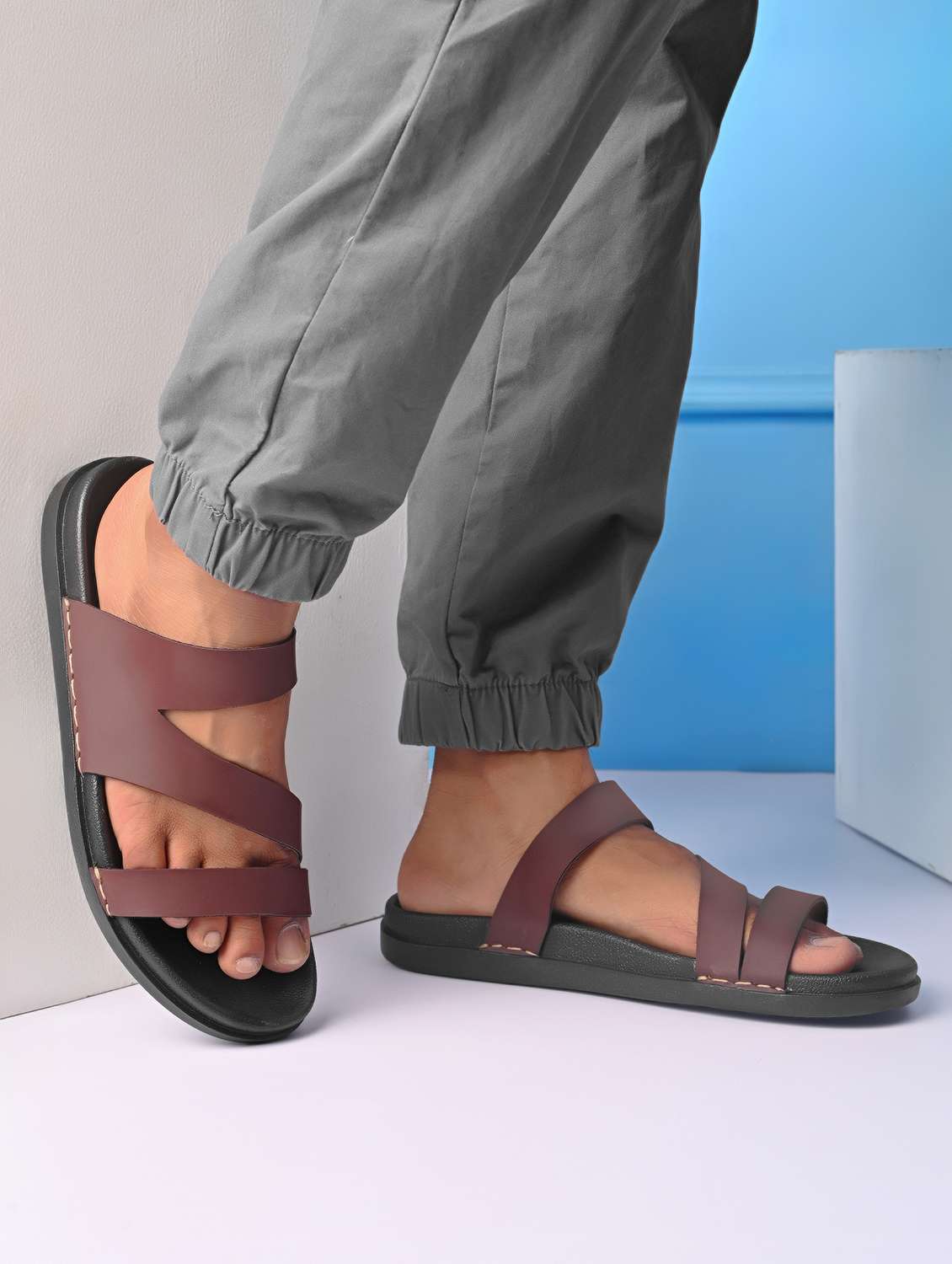 men brown slip on sandal - 22109471 -  Standard Image - 1