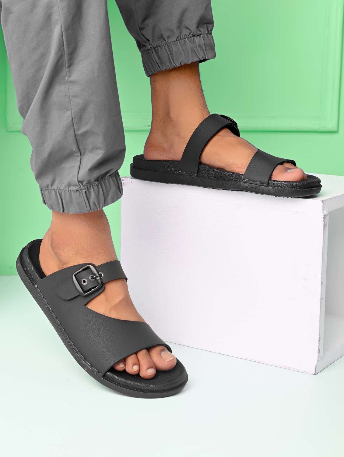 men black slip on sandal - 22109473 -  Standard Image - 1