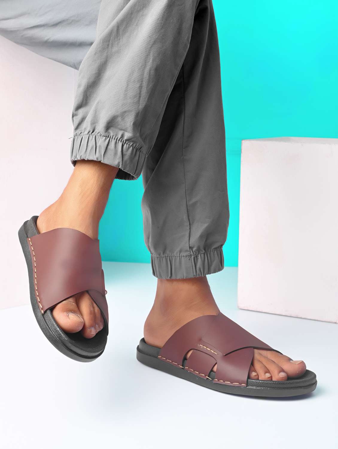 men brown slip on sandal - 22109476 -  Standard Image - 1