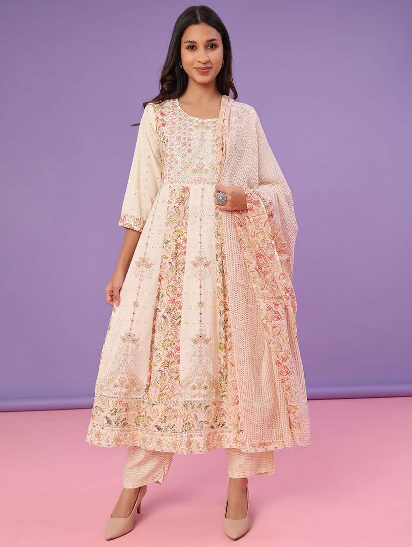 women printed three quarter sleeve kurta pant with dupatta set - 22110687 -  Standard Image - 1