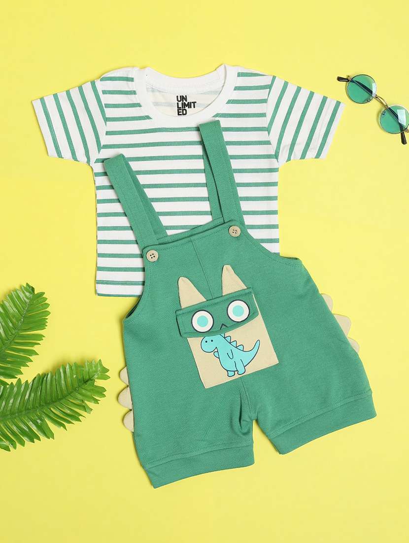 boys striped round neck t-shirt & dungaree set  - 22110751 -  Standard Image - 1