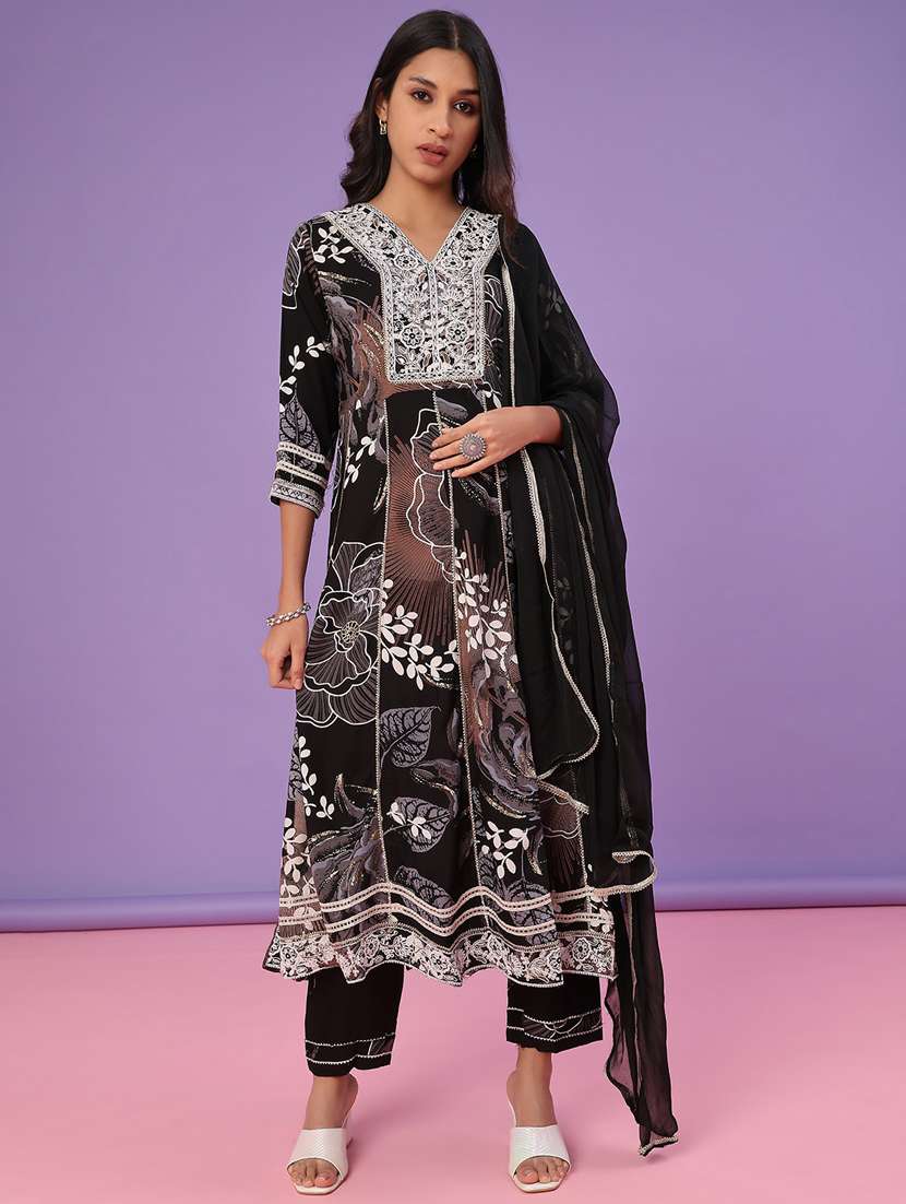 women printed three quarter sleeve kurta pant with dupatta set - 22110777 -  Standard Image - 1