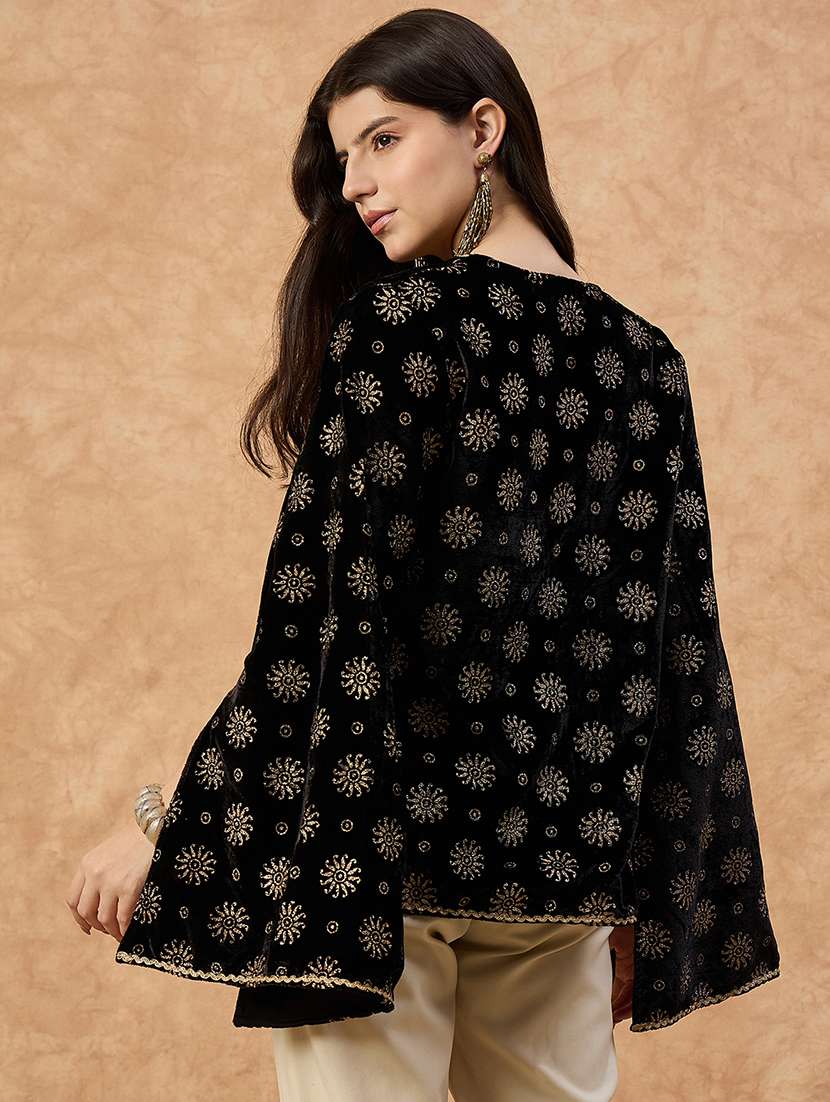 women foil printed long sleeve ethnic shrug - 22110796 - Standard Image - 4