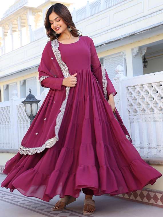 women solid long sleeve kurta dupatta set - 22112085 -  Standard Image - 1