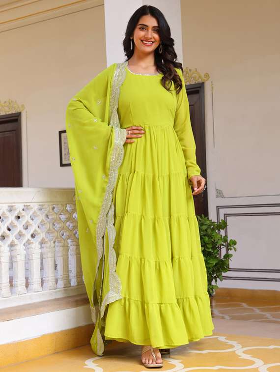 women solid long sleeve kurta dupatta set - 22112086 -  Standard Image - 1
