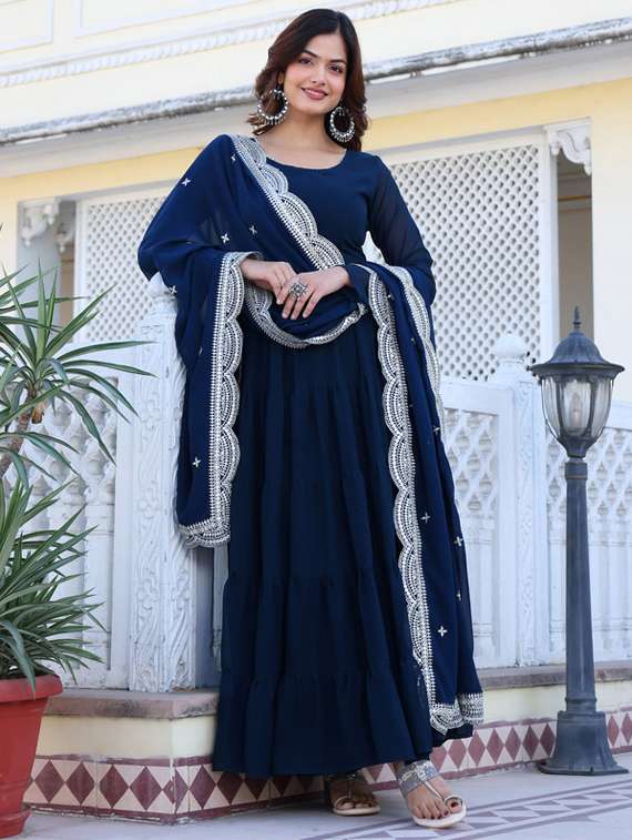 women solid long sleeve kurta dupatta set - 22112089 -  Standard Image - 1