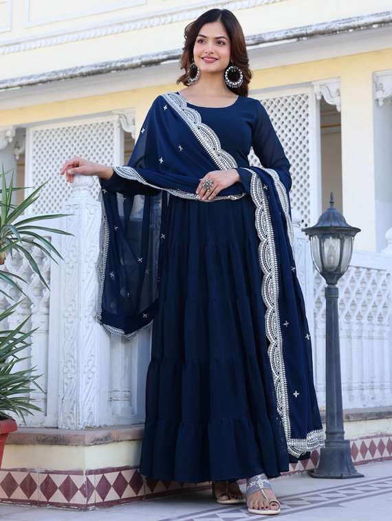 women solid long sleeve kurta dupatta set - 22112089 -  Standard Image - 4