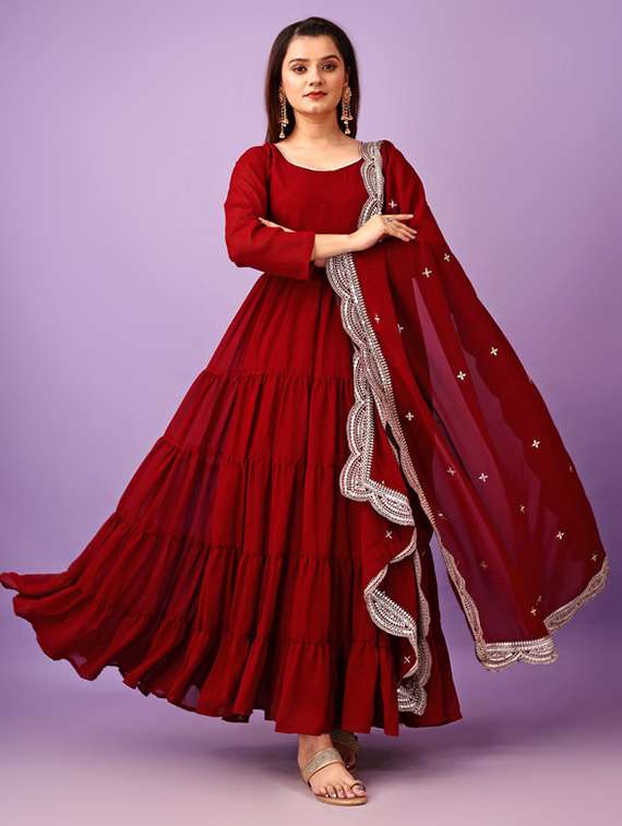 women solid long sleeve kurta dupatta set