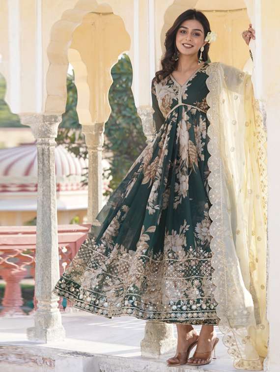 women floral long sleeve long sleeve kurta dupatta set - 22112096 -  Standard Image - 1