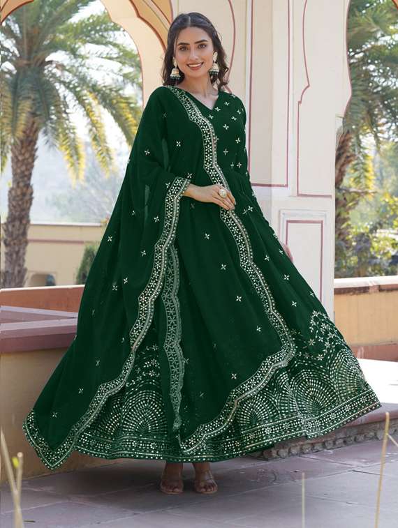 women solid with work long sleeve kurta dupatta set - 22112110 -  Standard Image - 1