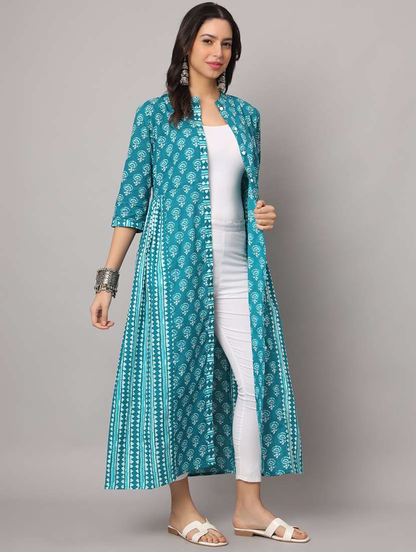 women printed three quarter sleeve ethnic jacket - 22112332 -  Standard Image - 1