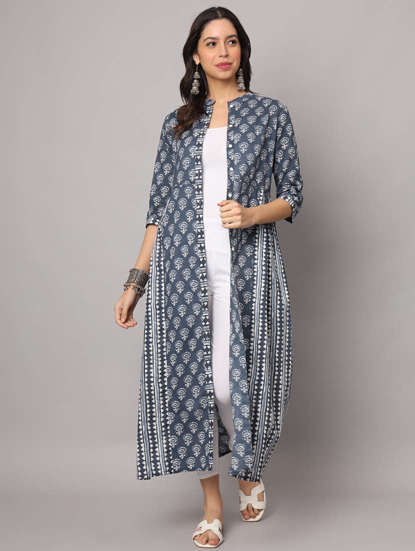women printed three quarter sleeve ethnic jacket - 22112333 -  Standard Image - 1