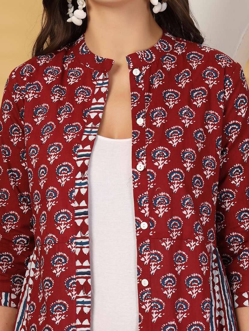 women printed three quarter sleeve ethnic jacket - 22112334 -  Standard Image - 4