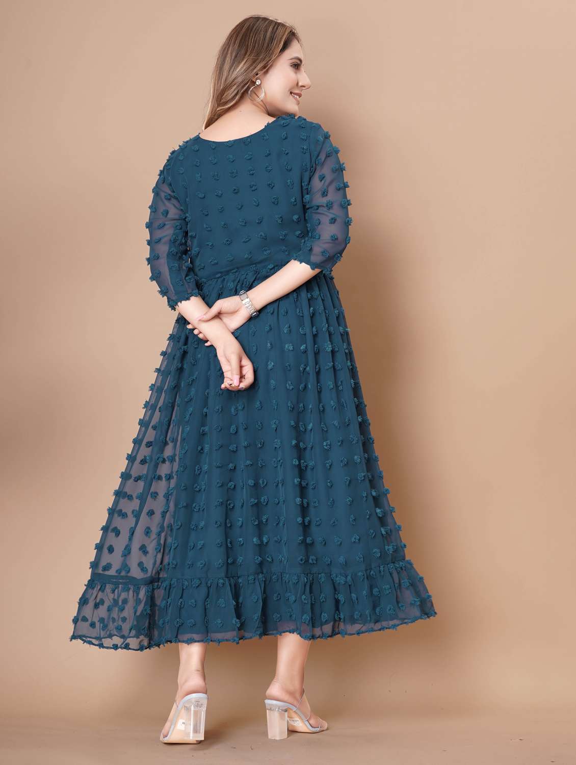 women self designed three quarter sleeve dress - 22112360 -  Standard Image - 4